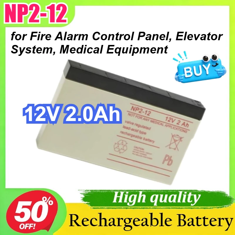 

12V 2.0Ah 20HR for Yuasa NP2-12 for YUSAS Medical Equipment Elevator Devices Instruments Rechargeable Battery
