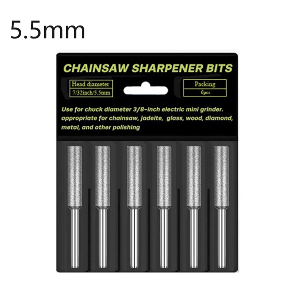 

6pcs Chainsaw Sharpener 4mm 4.8mm 5.5mm Diamond Coated Cylindrical Burr Chain Saw Sharpening Grinding Head