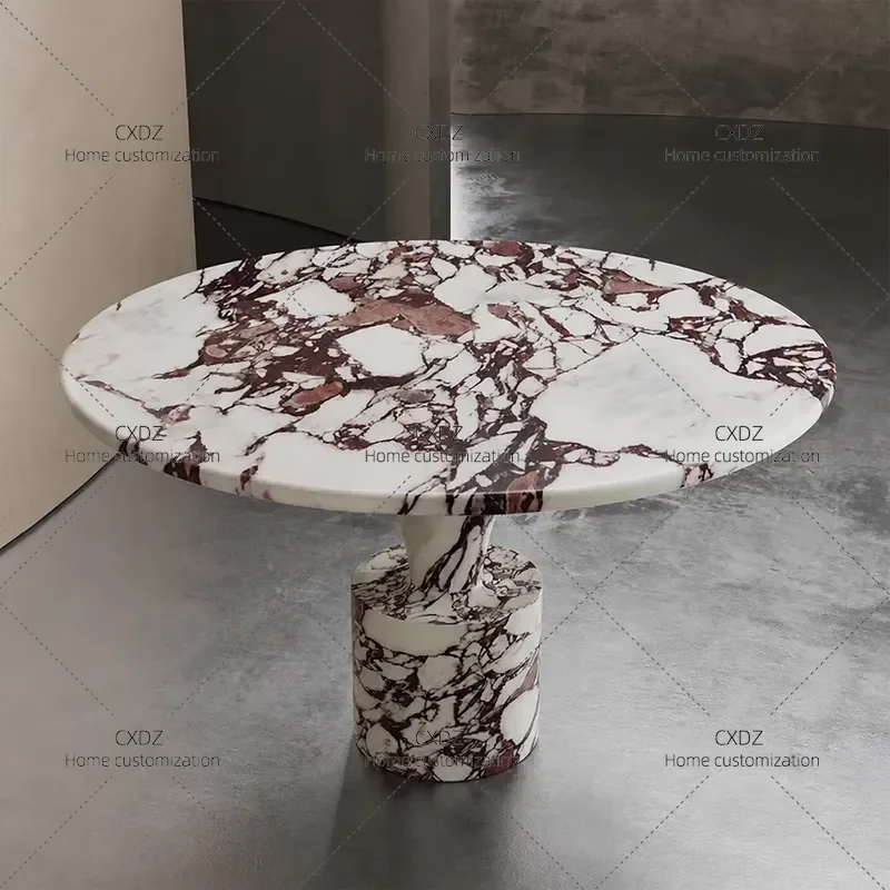 Round Marble Dining Table Modern Simple Retro Light Luxury Style Household Furniture for Villa Living Room Kitchen