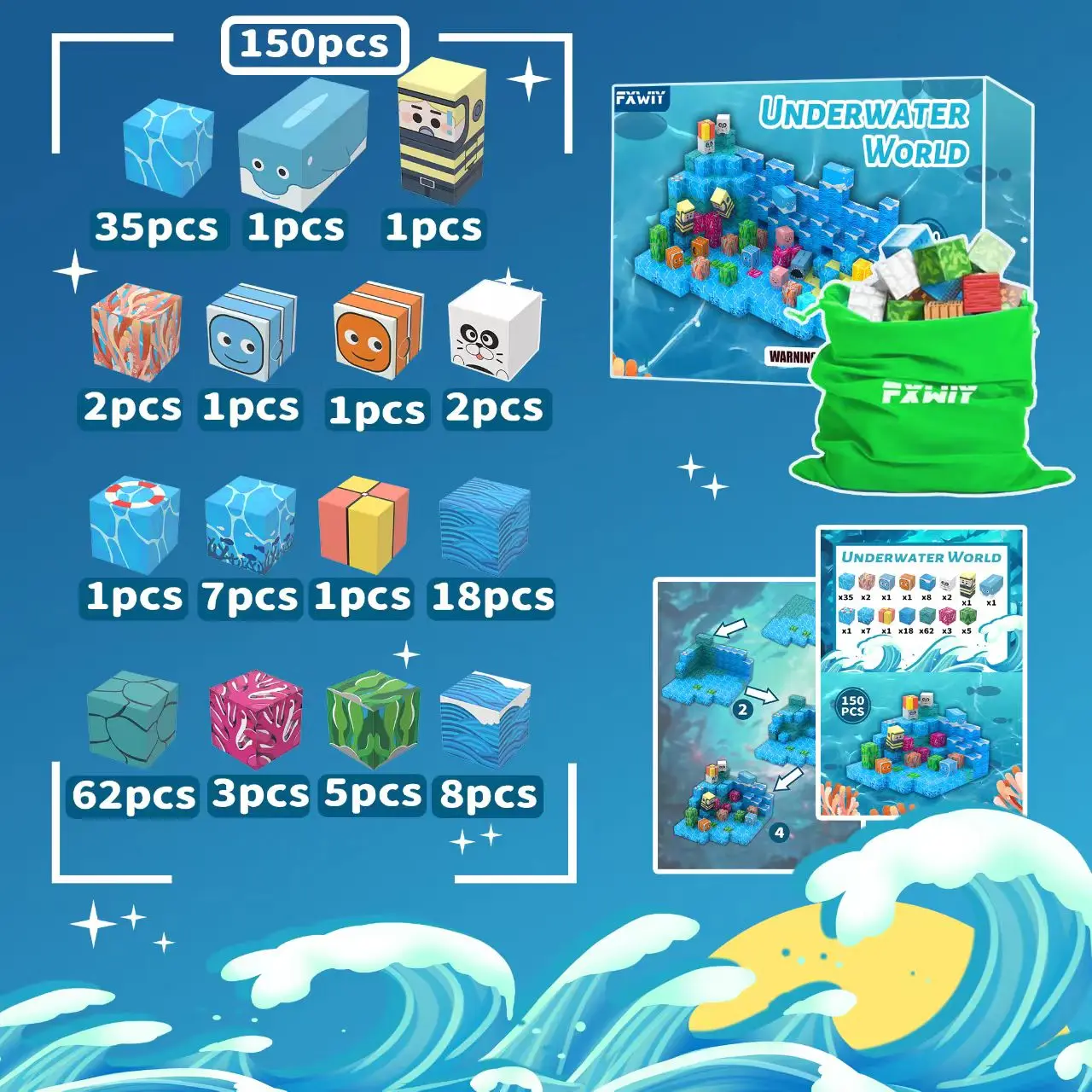 Conjunto de construção de cubo magnético mundial - forte adesão magnética - montagem versátil - cena DIY - brinquedo interativo pai-filho