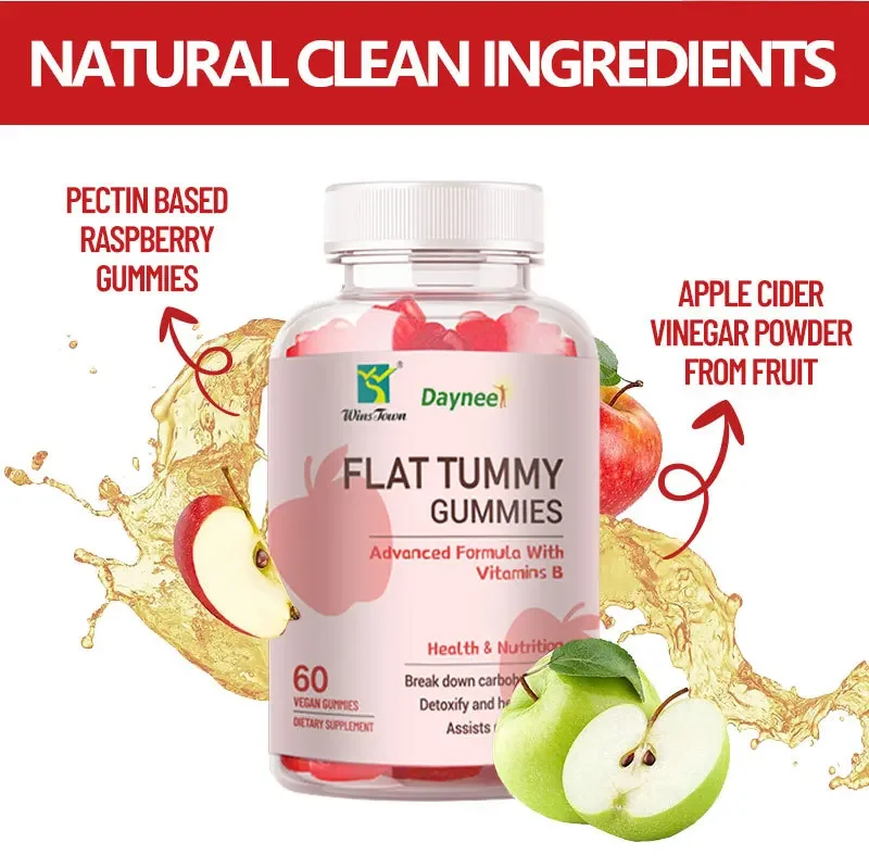 1 bottle apple flavored flat belly gummies for beauty plasticity fatigue relief endocrine regulation sugar metabolism promotion