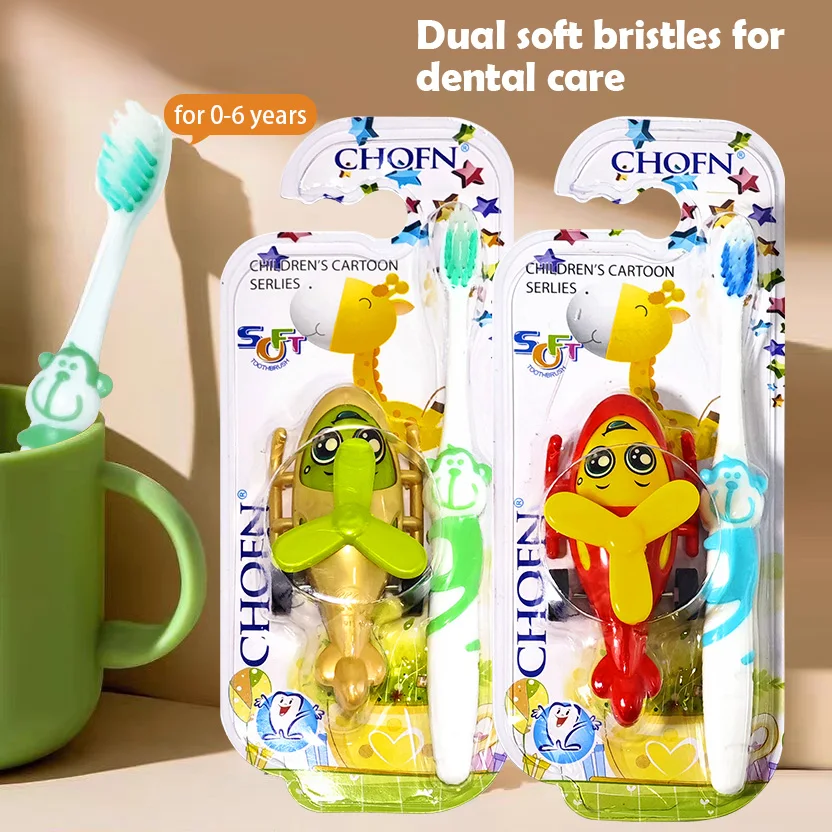 Cute little monkey children soft bristle toothbrush 2-6 years old baby boys and girls with boomerang car 2 in 1 toothbrush