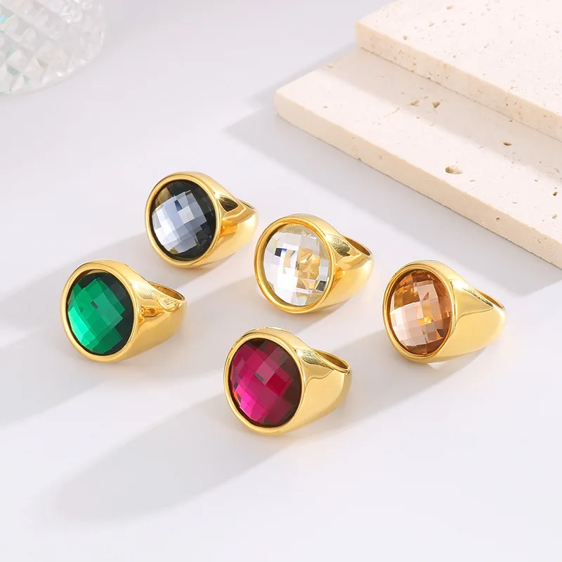 

Big Size Engagement Rings Stainless Steel Silver K Gold Color with White Grey Blue Green Stone For Women Girls Men Jewelry Gifts