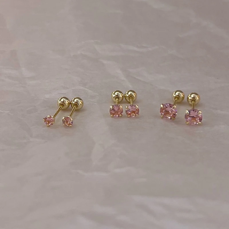 1 Pair Pink Zircon Fashion Stud Earrings Mini All-match Ear Bone Nail With Turnbuckle Fine Jewelry Gift Accessories