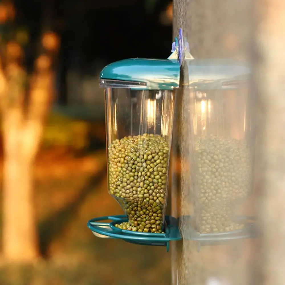 Plastic Bird Feeder Large Capacity Convenient Bird Hanging Food Dispenser Transparent with Suction Cup Bird Water Bowl Courtyard