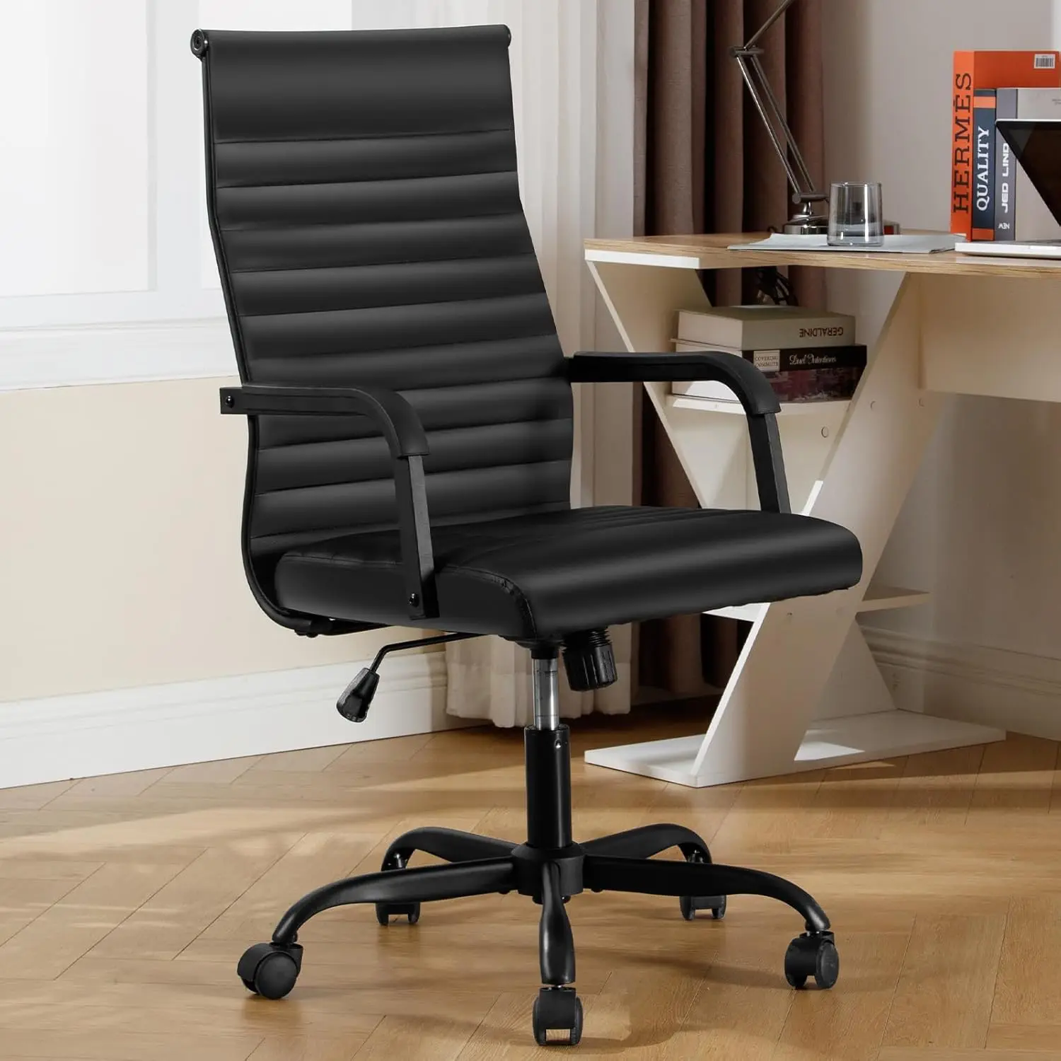 

Ergonomic Mid-Back Leather Office Chair - Lumbar Support, Adjustable Height Swivel