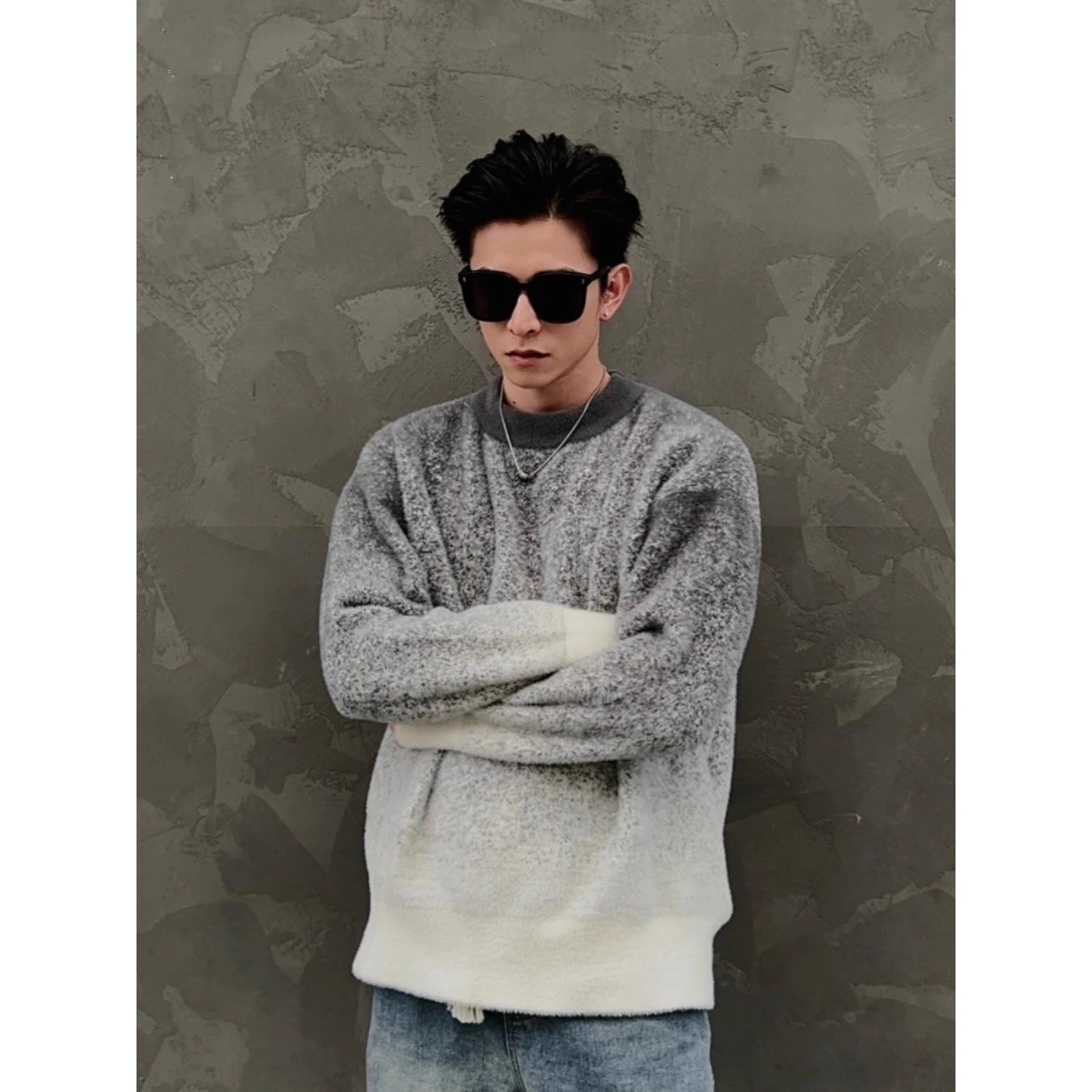 

Осень-зима Thiened Свободный повседневный круглый вязаный свитер из искусственной норки для мужчин и женщин Lazy Sle adient Color Трикотаж