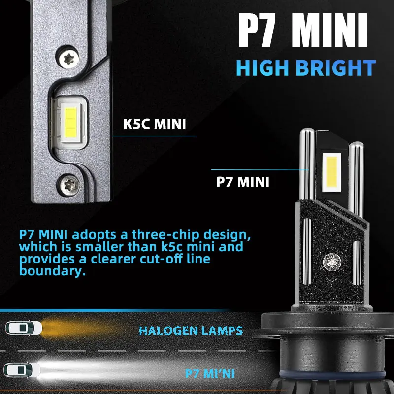 DAWN KNIGHT P7 Mini H7 H4 H11 H1 Led Headlight Bulbs 6000K 4300K LED HB3 9005 HB4 9006 Led Double Copper Tube 12V 2pcs