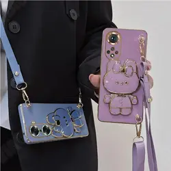 X8 Mirror Rabbit Crossbody Lanyard Case On For Huawei Honor 60 70 80 50 Pro 20 50 10 Lite Cover Honor X8 X7 X9 X6 X7a X6s 4g 5g
