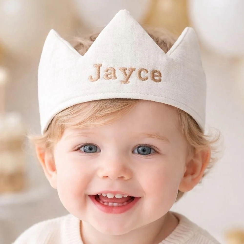 

Personalized Baby Crown Custom Name Embroidery Newborn Photography Props Infant 1st Birthday Party Hat Toddler Photo Shoot Gifts