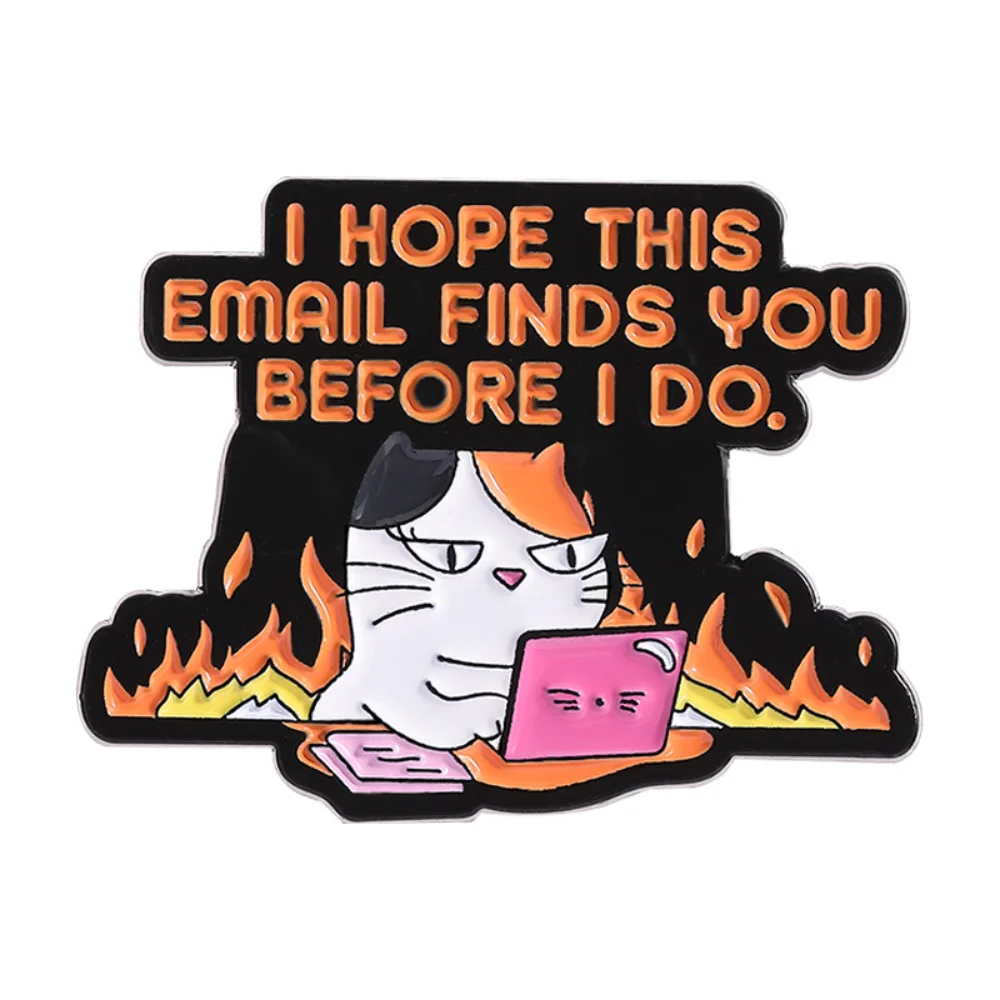 Office Cat Pattern Metal Badge for Work Rage Cute Cartoon Flame Cat Accessory Brooch Backpack Pin Accessory