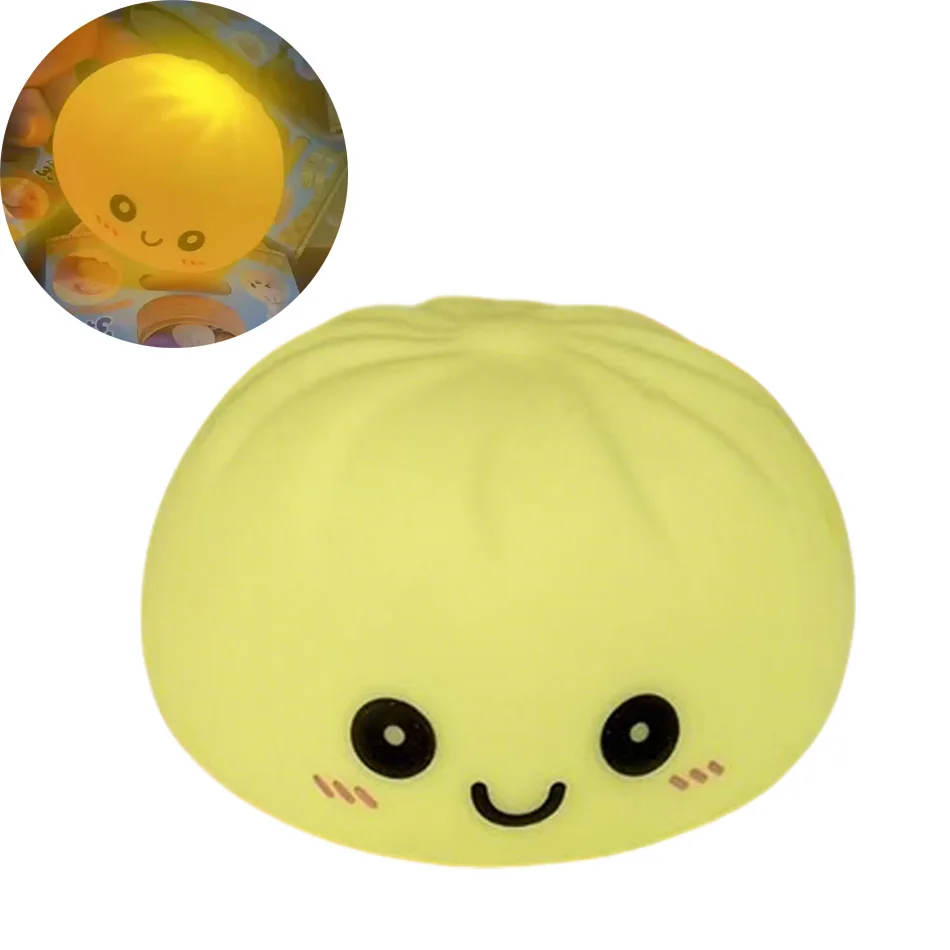 Kawaii Dampfnudel LED-Nachtlicht Niedliche Dumpling-Squishy-Figur aus Silikon mit Farbwechsel Dekorative Schlafzimmerbeleuchtung Geschenk für Kinder