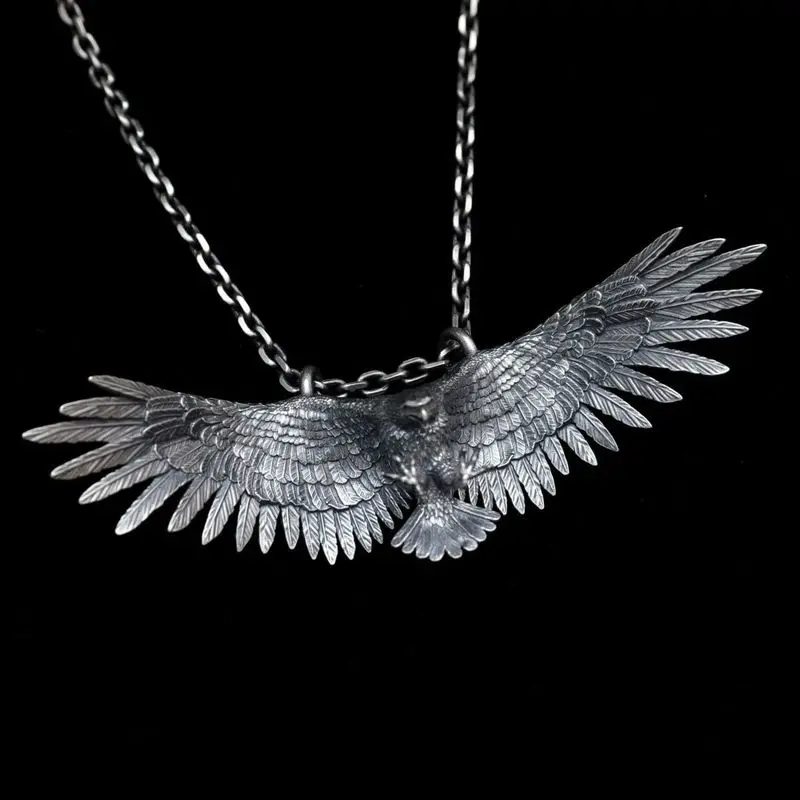 Vintage Flying Pendant Necklace Retro Majestic Spread Wings Charm Sweater Chain Men  Unisex Jewelry