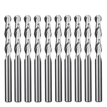 10 ชิ้น 3.175 มิลลิเมตร Shank Ball Nose End Mill 2 ขลุ่ยเกลียวเครื่องตัด CNC แกะสลัก Router บิตสําหรับไม้ MDF PVC ชุดเครื่องมือ