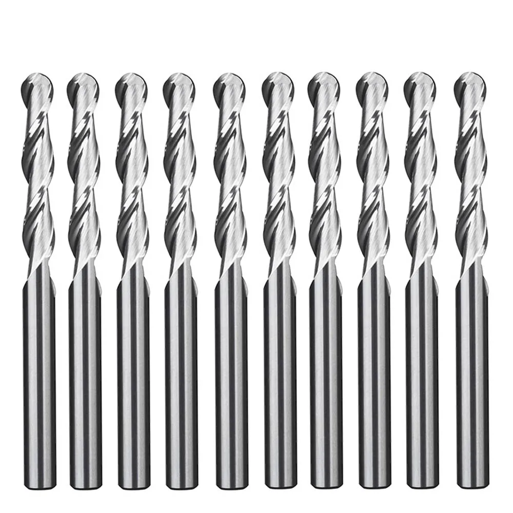 10 sztuk frezów spiralnych z chwytem kulistym 3,175 mm z 2 ostrzami do grawerowania CNC do drewna MDF Zestaw narzędzi PVC