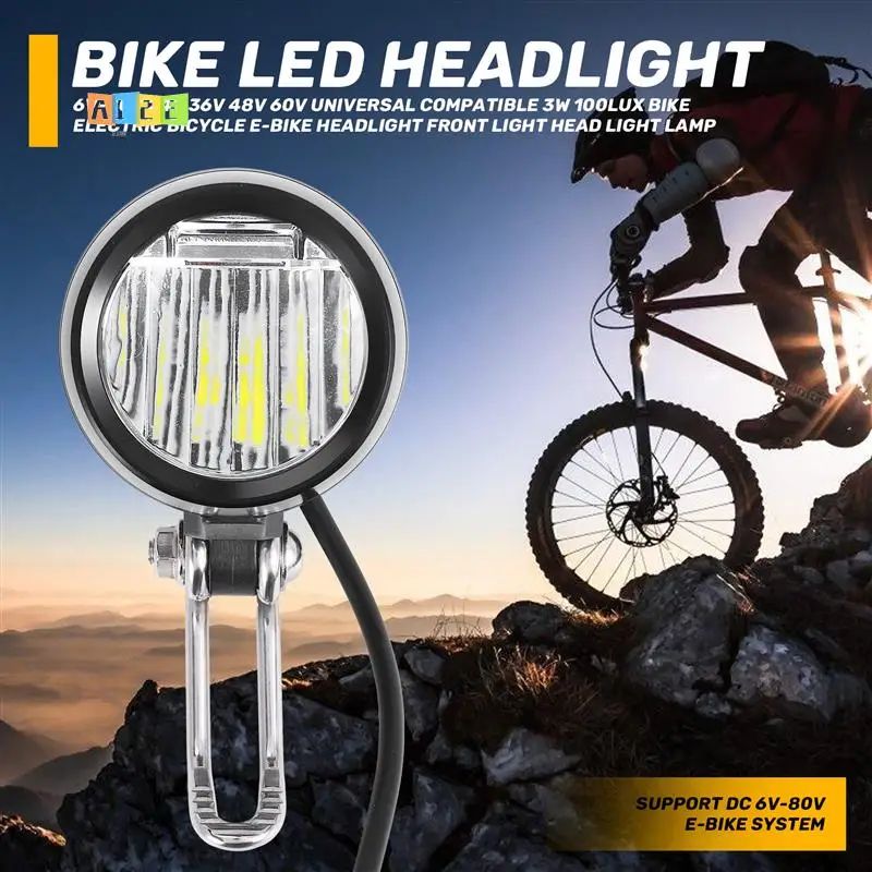 

A12E-6V-80V 24V 36V 48V 60V Universal Compatible Bike Electric Bicycle E-Bike Headlight Front Light Head Light Lamp