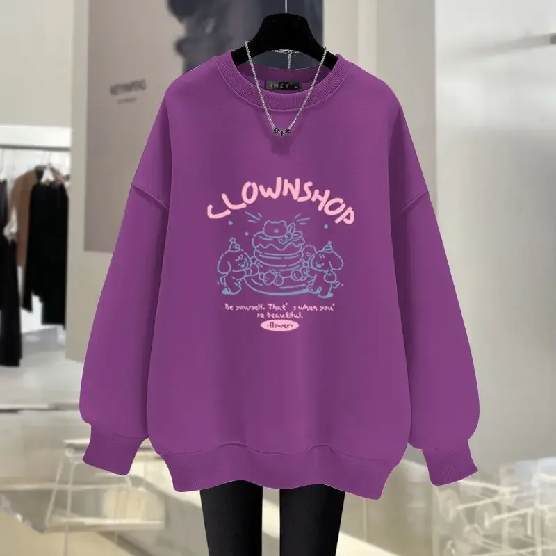 

Autumn Winter Cartoon Printed Hoodies Fashion Loose Casual Long Sleeve O-neck Sweatshirts Women Clothing