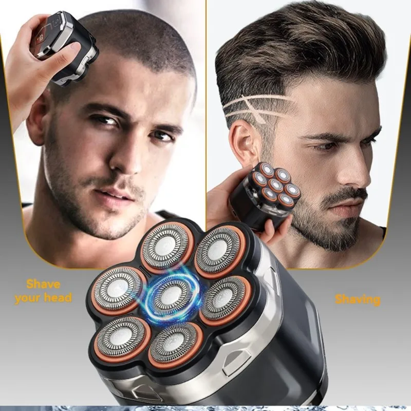 B64B-For Men's Electric Shaver 7-Blade Head, Magnetic Suction, Digital Display, Full Body Wash, 120-Min Battery Life