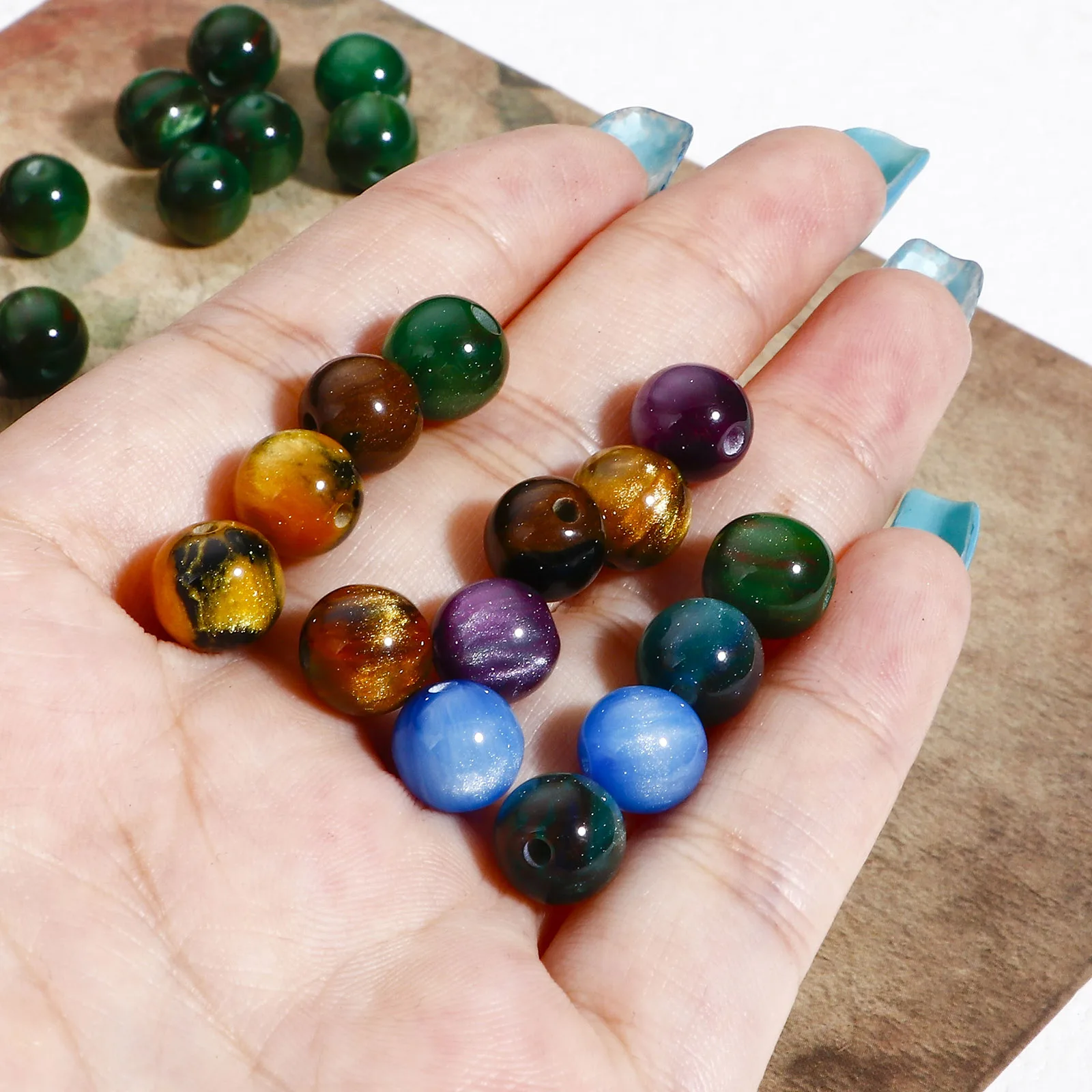 New 100 PCs 8mm Acrylic Beads Multicolor Round Watercolor Mermaid Bead For Jewelry Making Bracelet DIY Charm Hole: Approx 1.5mm image 3