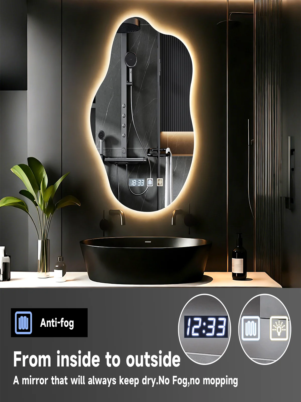 Wolkenförmiger LED-Badezimmerspiegel, intelligenter Schminkspiegel mit Beleuchtung, wandmontiert für Badezimmer, Schlafzimmer, Schminktisch, Heimdekoration