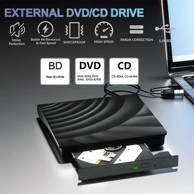 Внешний оптический привод Blu-ray USB 3.0 Портативный 3D BD-Combo-считыватель CD DVD-плеер для портативных ПК Компьютер Ноутбук