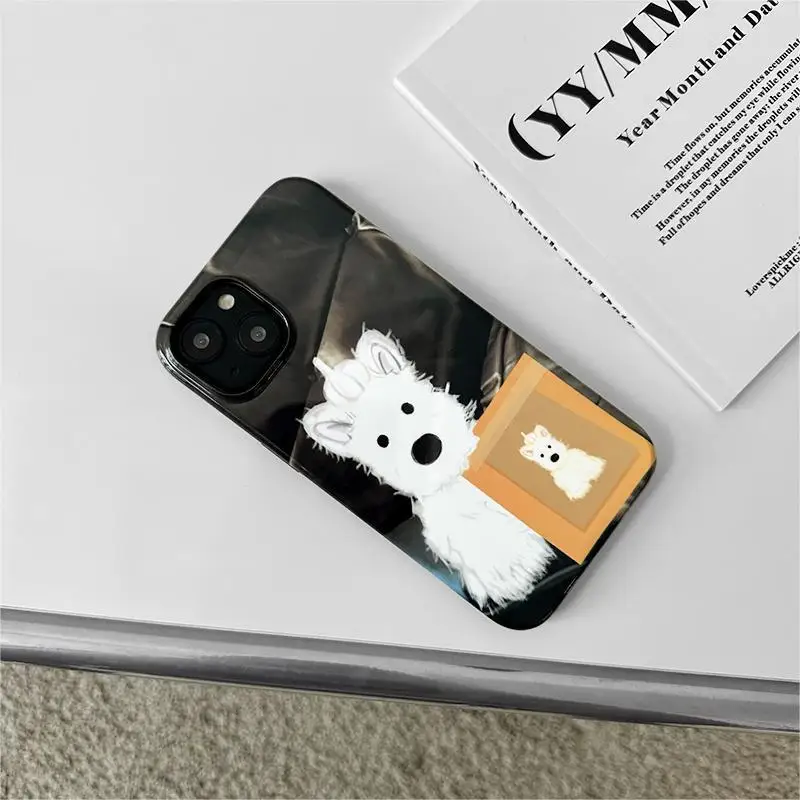 Ins Cartoon Dog Painter Case for iPhone 14 13 Pro Max 12 11 Pro Plus Anti Drop Protective Hard PC Acrylic Cover