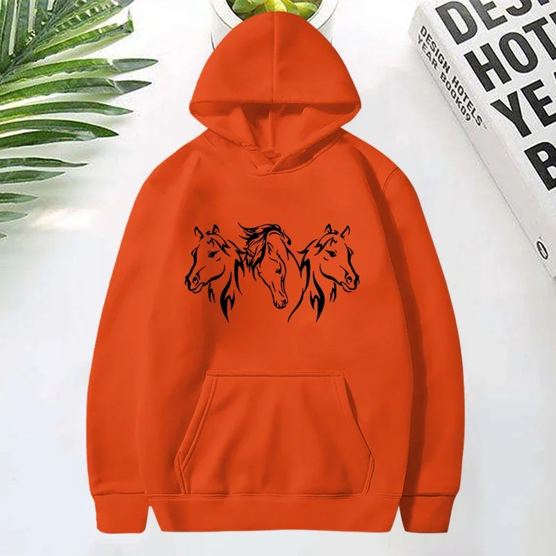 New Horse Head Pattern Print Hoodies For Women Fashion Casual Sports Sweatshirts Ladies Pullovers Tops