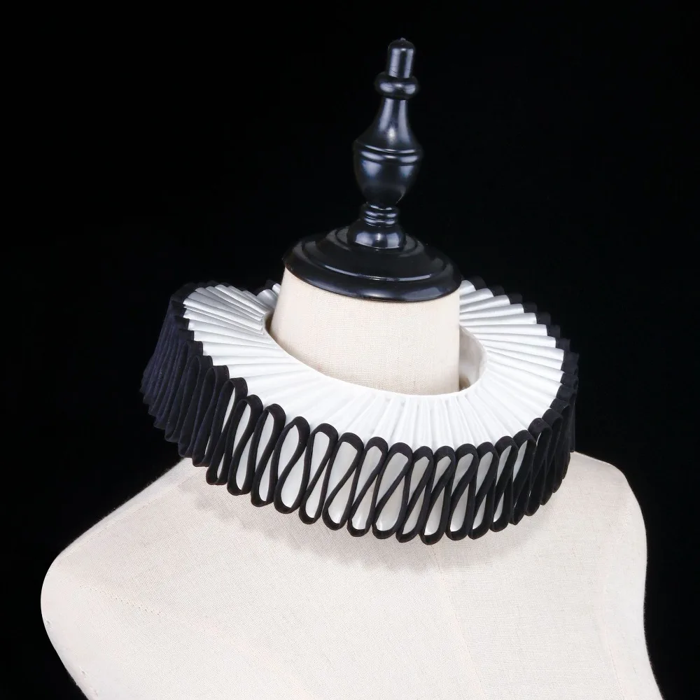 Kerah Ruffle Leher Dapat Dilepas Kerah Palsu Opera Renaisans Antik Kostum Victoria Retro Kerah Ruff Badut Sirkus