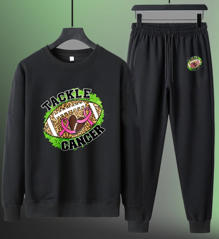 

Men's set men's clothing set Long sleeves sport sweatshirt set Autumn printed Tackle Cancer sports two-piece men's tracksuit set