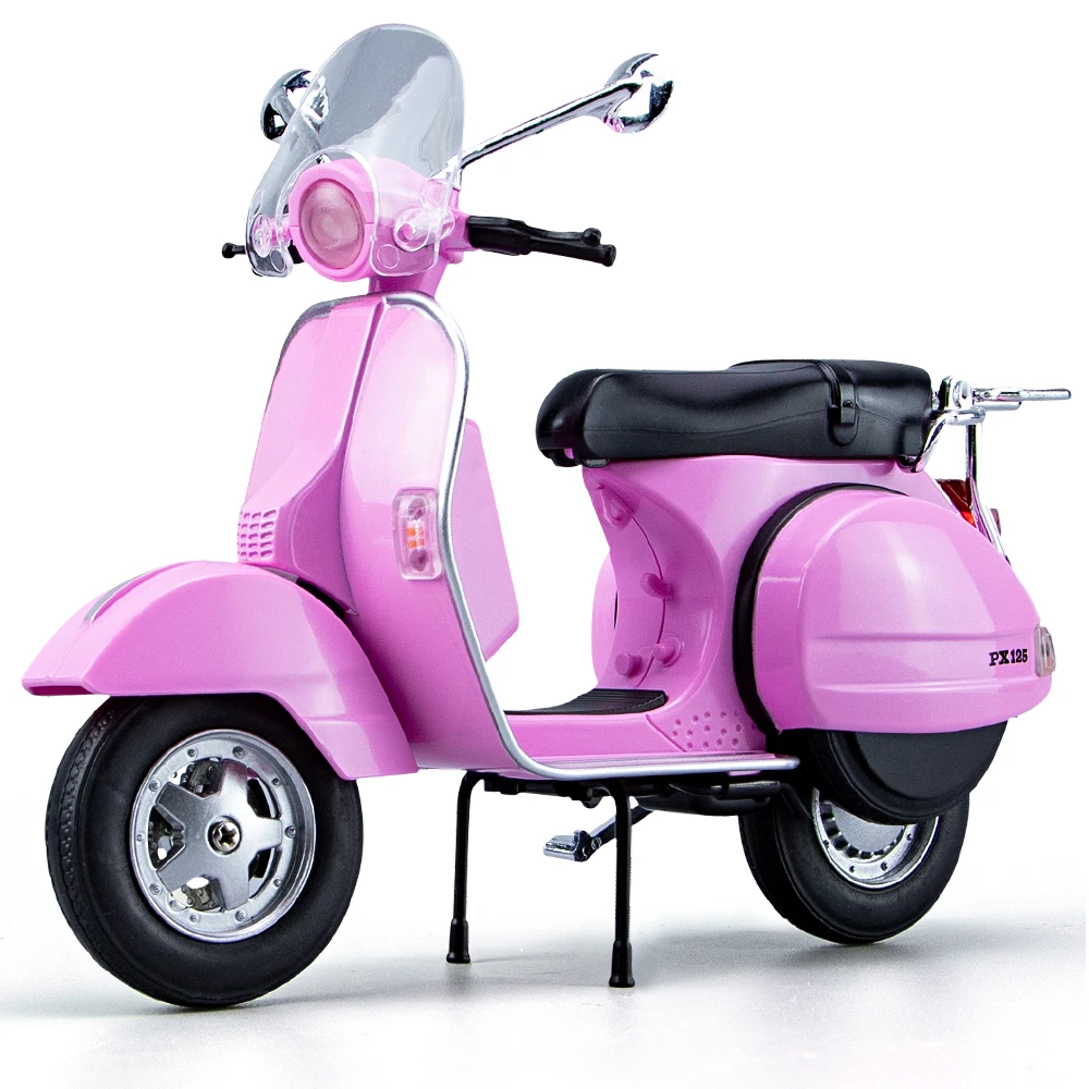 Diecast Metal Motorcycle Model 1:10 Scale Vespa 125 Educational Collection Gift Child Sound & Light Roman Holiday Classical