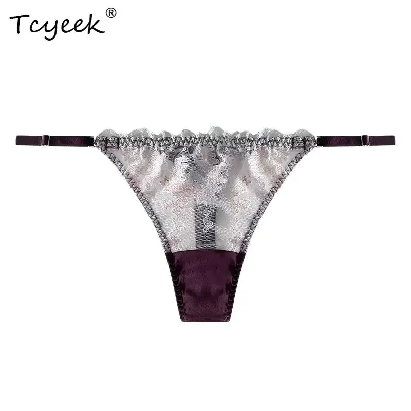

Tcyeek, 93%Natural Silk Sexy Briefs, Women's Embroidery, Low-Waisted Erotic Hot T-back Underwear, 2024 Summer Fall P46064QC