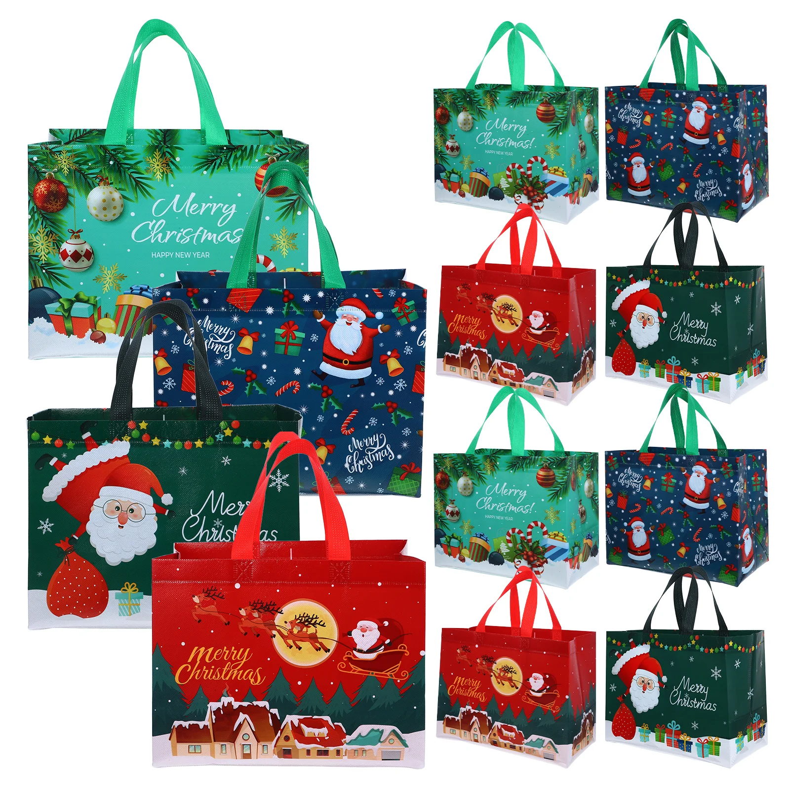

12Pcs Christmas Party Gift Bags Medium Present Containers Non-Woven Reusable Holiday Shopping Tote Festive Treat Bag for Xmas