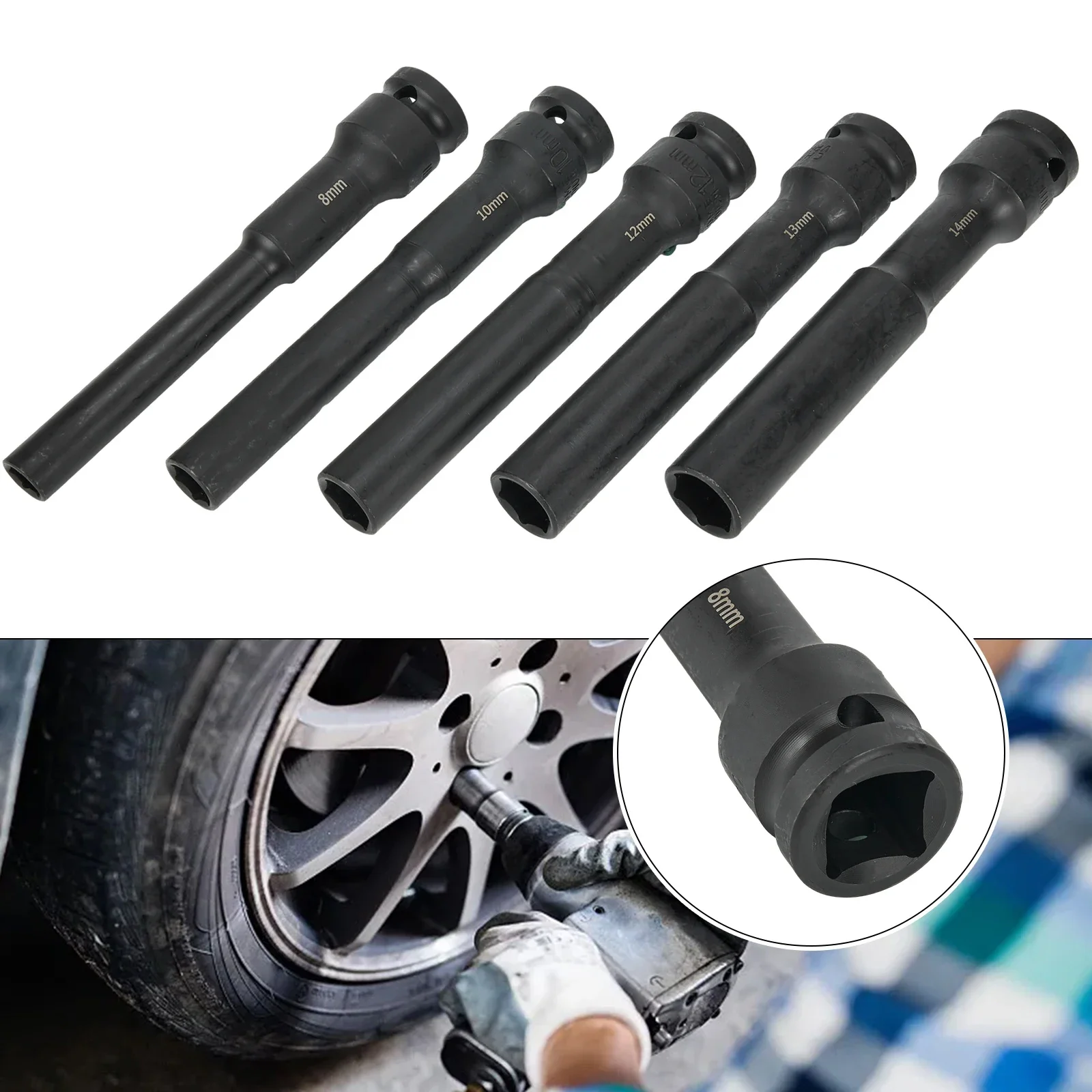 

5 Pcs 1 2inch Drive Wrench Hex Socket Head Adapter Spanner Converter 8-14mm Electric Wrench Socket Accessories