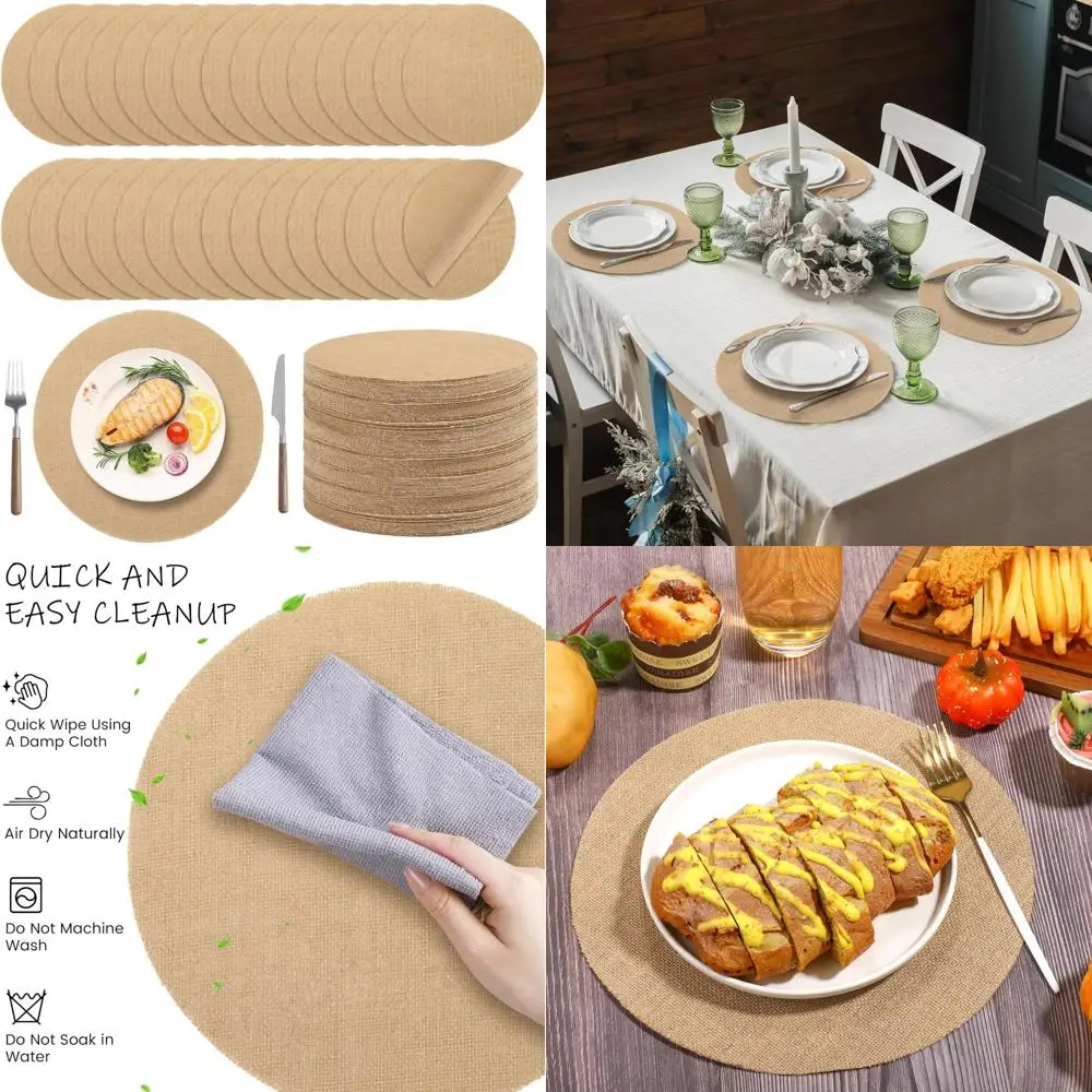 

Многоразовые круглые салфетки из мешковины из 100 предметов, диаметр 11,8 дюйма, натуральные джутовые волокна, объемные настольные коврики в деревенском стиле для стола в деревенском стиле Table Déco