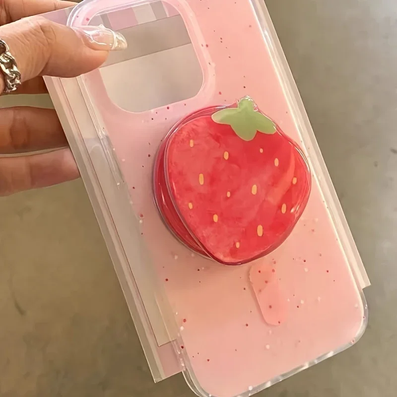 

Korean Cute Strawberry Magnetic Holder Grip Tok Phone Stand Bracket Support For iPhone 16 15 Pro Max For Pad Magsafe Smart Tok
