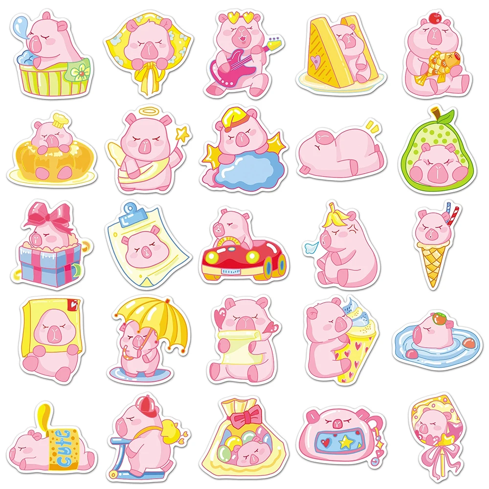 10/30/50pcs rose Animal Capybara autocollants imperméable Graffiti bricolage planche à roulettes téléphone réfrigérateur guitare mignon dessin animé décalcomanies jouets cadeau