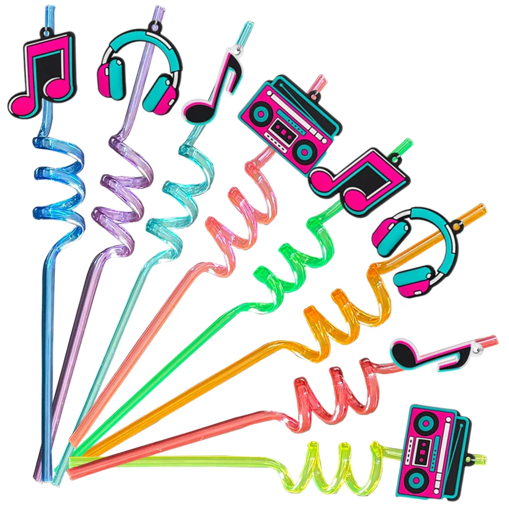 

8 Pcs Music Party Favors Musical Straw Crazy Straw Reusable Straw Disco Rock Party 80s 90s Teens Social Media Birthday Supplies