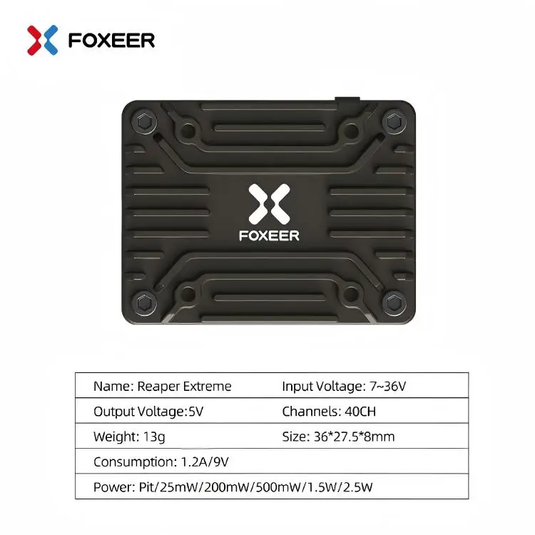 Foxeer Reaper Extreme 2.5W 5.8G 40CH Pitmode 25mW 200mW 500mW 1.5W 2.5W FPV regolabile VTX 2-8S 20X20mm per FPV a lungo raggio