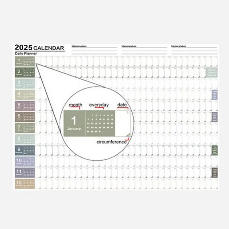 Calendario de pared para planificar el día a día, planificador de 12 meses, año 2025, 2025