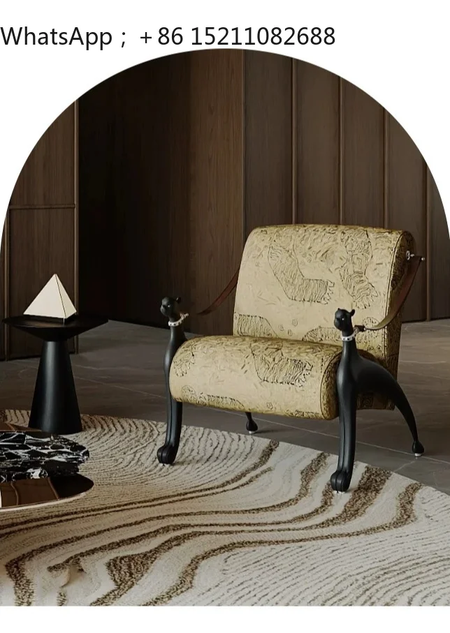 SCY retro style black panther armchair backrest sofa chair living room light luxury abstract printing sofa chair