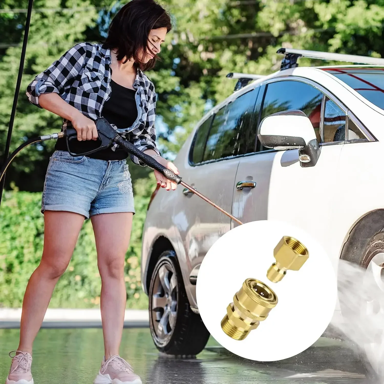 Pressure Washer Quick Disconnect Adaptor Set M22-15mm to 3/8 Quick Release Couplers for Attach Hose to The Water Pumps 5000 PSI