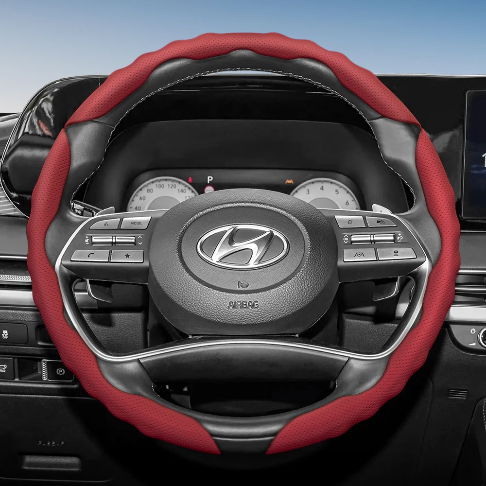 Adecuado para protector de volante Hyundai con diseño deportivo ondulado, cuero transpirable, cubierta protectora antideslizante segmentada que absorbe el sudor para I30 Tucson I20 Accent I10 I40 Kona Ix35 Grand Elantra Solaris