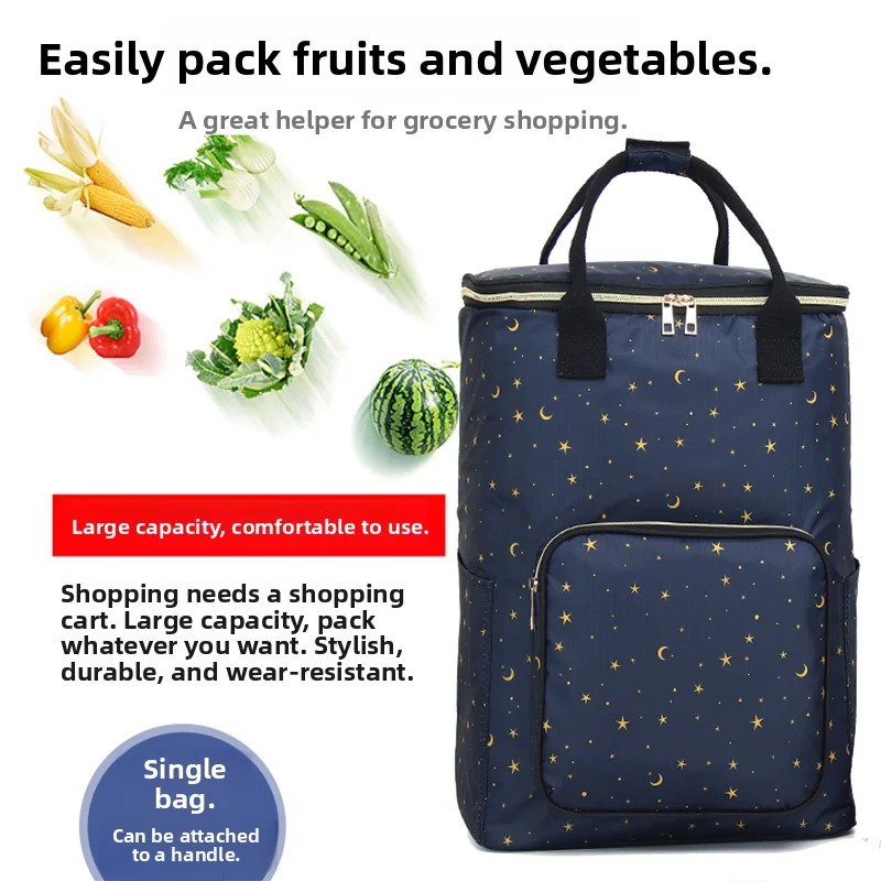 Nuova borsa op grande Capaci in foglio di alluminio con manico Carrng Borsa per mercato di verdure Borsa per carrello op portatile pieghevole