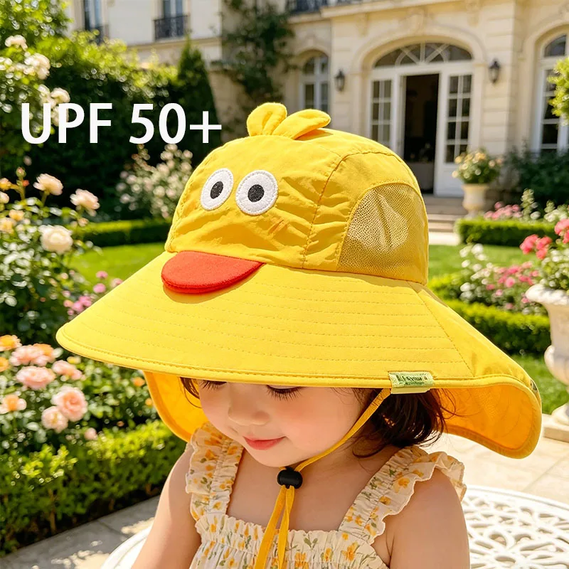 

Детская пляжная шляпа от солнца UPF50+ с защитой от ультрафиолета, широкими полями и регулируемым защитным клапаном для шеи, летняя кепка для девочек и мальчиков