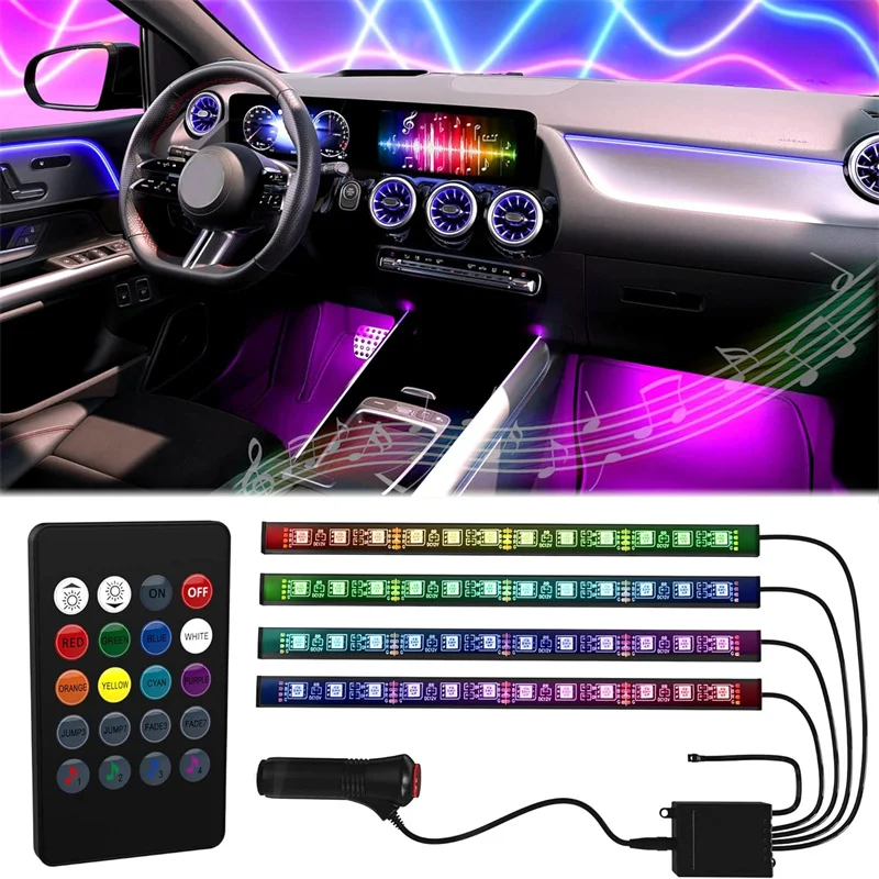 LED Lights For Car Interior 48 LED RGB 7 Unique Colors With Infrared Remote Controller