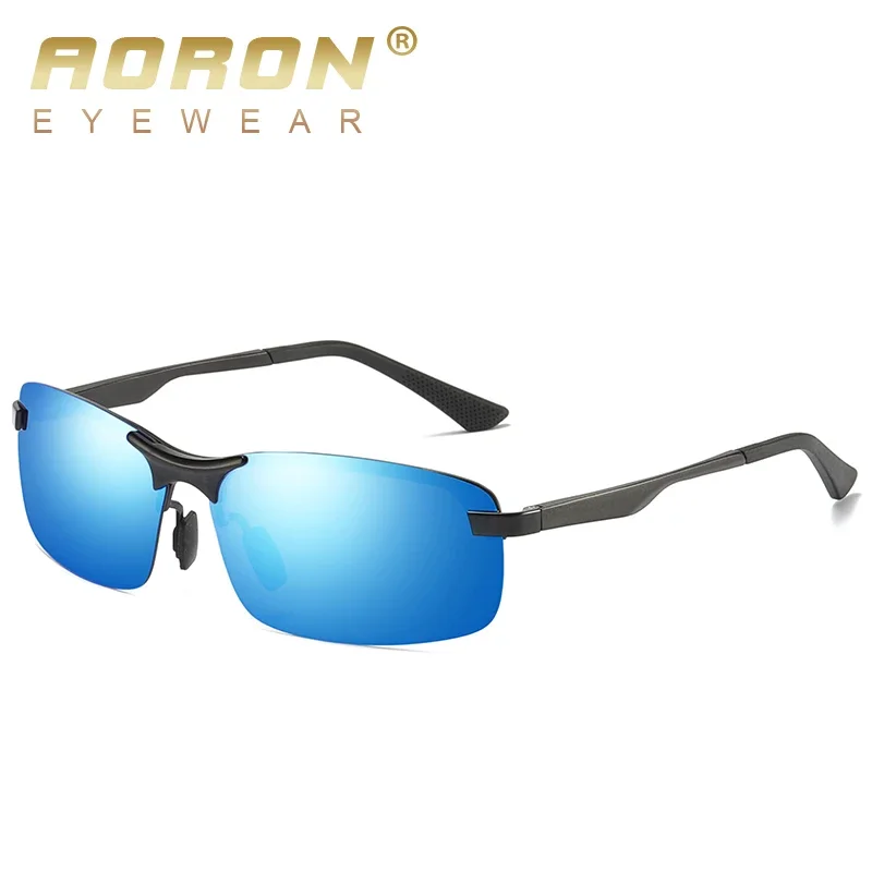 Aoron Semi-Rimless Mens Polarized Sunglasses Driver Sunglasses Men, Aluminum Magnesium Frame Sun Glasses UV Protection