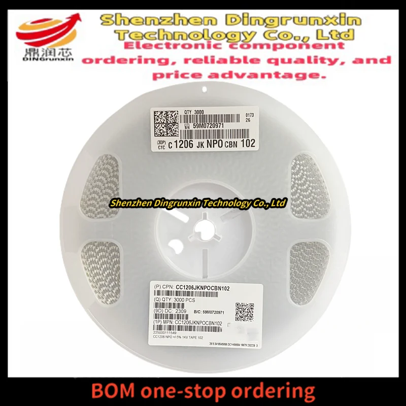 Surface mount capacitor 1206 102J 1NF 1000PF 500V 1000V 1KV 5% NPO/COG 3K/disk