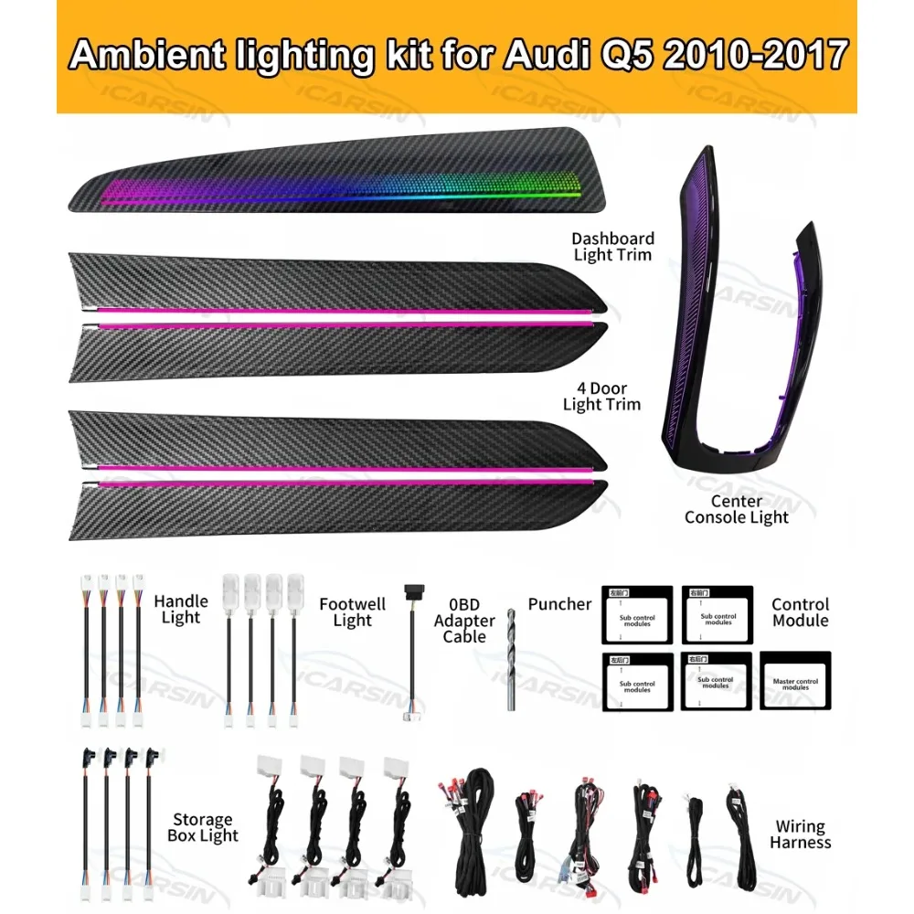 

LED Trim Lights for Audi Q5 2010 - 2017 Ambient Lighting Interior Accessories Upgrade Wood Carbon Door Panel