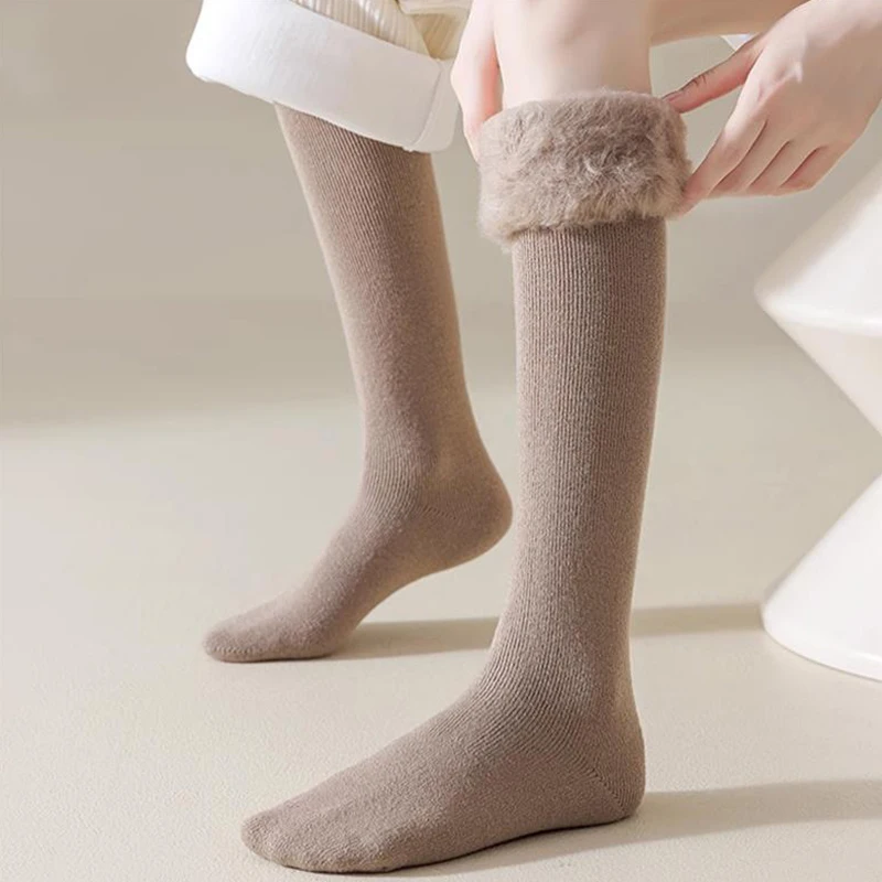 3 paia di calzini alti sopra il ginocchio in pile corallo caldo invernale per le donne peluche casa sonno pavimento calzino lungo Jk solido morbido coscia alta