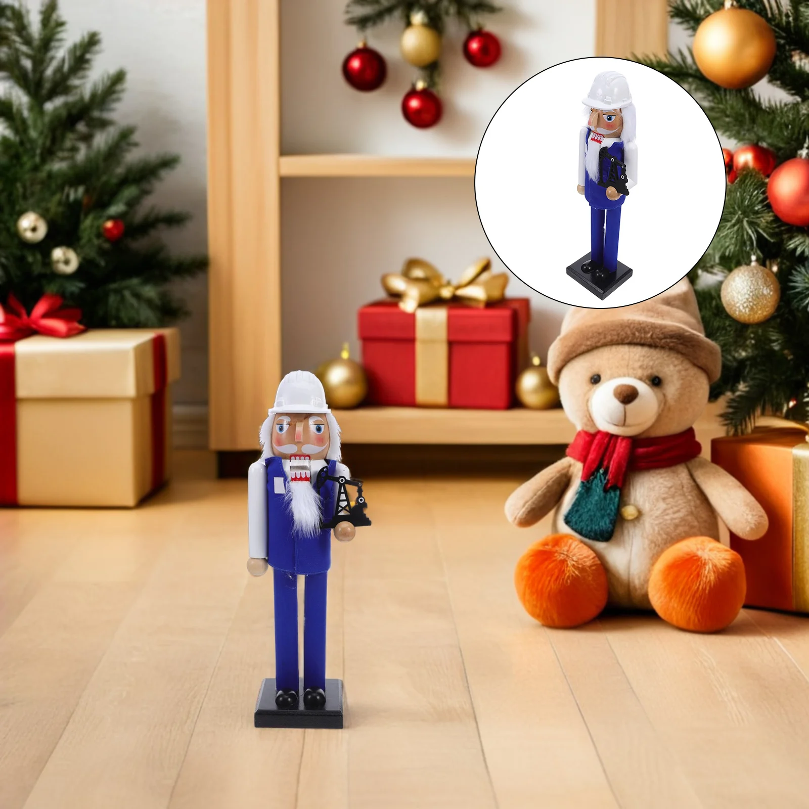 

Wooden Nutcracker Engineer Decoration Hand Painted Christmas Soldier Holiday Table Centerpiece Blue Wood Nutcracker Statue